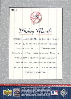 2001 Upper Deck - Pinstripe Exclusives Mickey Mantle #MM6 Mickey Mantle  Back